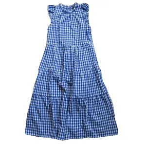 NWT J.Crew Tiered Ruffle-Sleeve Midi in Sapphire Gingham Cotton Dress XS thumbnail 6