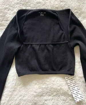 Urban Outfitters Black Ribbed Square-Neck Crop Top Long Sleeve Size XS/S thumbnail 1