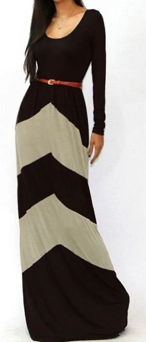 Black & Cream Chevron Color Block Long sleeve Maxi Dress Medium NWOT thumbnail 1