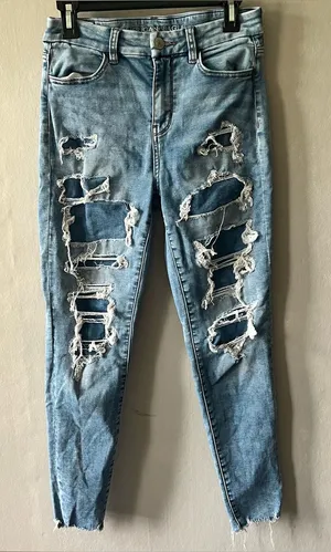 American Eagle Distressed Patched Hi Rise Jeggings Size 4 thumbnail 1