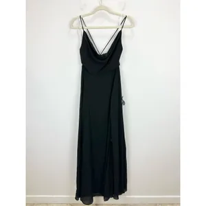 Lulus Romantically Speaking Black Cowl Lace-Up Maxi Dress Formal Small NWT thumbnail 5
