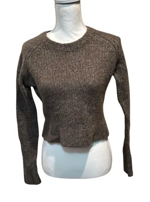 White + Warren Women's Sweater Small‎ Brown Cashmere Silk Blend Long Sleeve Crop thumbnail 1