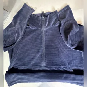 LL Bean Blue Loose Turtle Neck 3/4‎ Zip Up Kangaroo Pocket Ribbed Sweater XL thumbnail 8