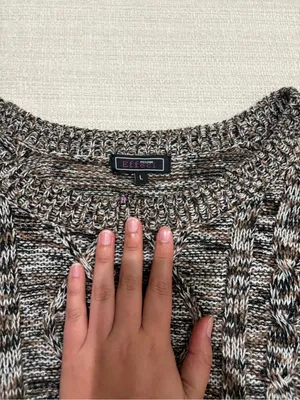 Cozy Off-the-Shoulder Cable Knit Tunic Sweater — Brown/Cream thumbnail 2