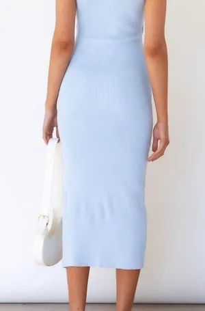 Pink Women's Cutout Crew Neck Sleeveless Tank Slit Ribbed Bodycon Midi Dresses thumbnail 3