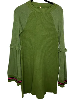 Free People Zou Bisou Knit Sweater Dress Size Small Retro Bell Sleeves Ruffles thumbnail 1