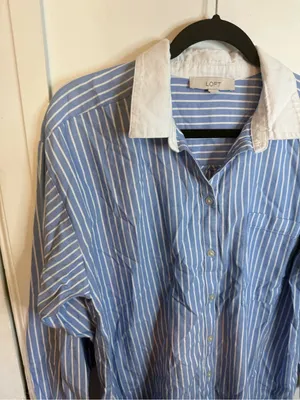 Loft Blue and White Striped Oversized Oxford Shirt thumbnail 6