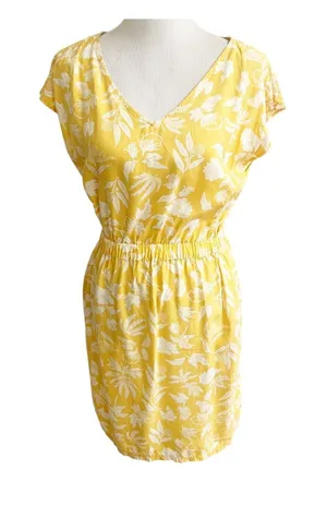 Patagonia June Lake Dress Womens Small Yellow Floral Cap Sleeve V Neck Bohemian thumbnail 1