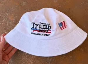 White Trump 2020 bucket hat with embroidered logo + American flag- women’s small #trump #presidential thumbnail 1