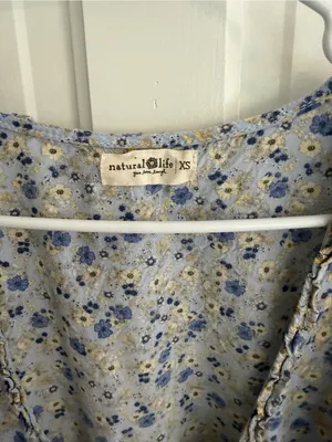 Natural Life Blue Floral Wrap Dress XS Boho Cottagecore Rayon Mini thumbnail 2