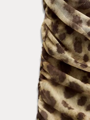 Zara Leopard-Print Ruched Midi Dress in Tan thumbnail 7