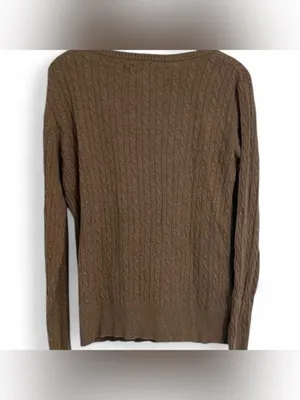 Sonoma Lifestyle L Beige Pullover Button Shoulder Cable Knit Long Sleeve Sweater thumbnail 3