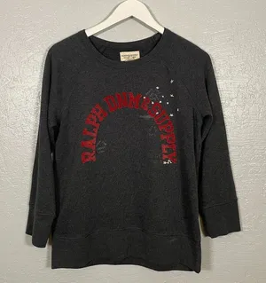 Denim & Supply Ralph Lauren Women L Gray Sweatshirt Velvet Embroidery Preppy thumbnail 1