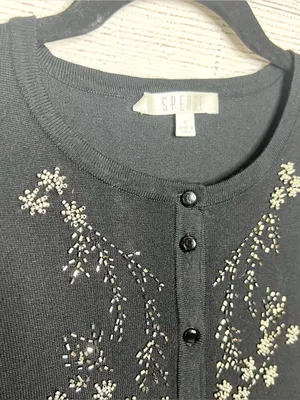 Spense Black Cardigan with Metallic Beaded Floral Embellishment Size Medium thumbnail 6