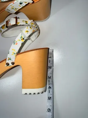 Madden Girl Caprise Block Heel Sandals White Yellow Floral thumbnail 5