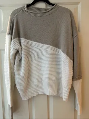 Women’s Colorblock Crewneck Sweater – Gray and White thumbnail 1