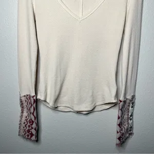 Free People We The Free Cream Waffle Knit Art School Cuff Long Sleeve Thermal thumbnail 5