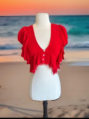 Skylar * Madison Red Ruffled V-Neck Crop Top thumbnail 12