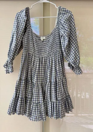 These Three Boutique Mable Smocked Gingham Blue Checkered Dress thumbnail 1