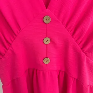 Seven Islands Pink Midi Sundress with Puff Sleeves and V-Neck Small thumbnail 2