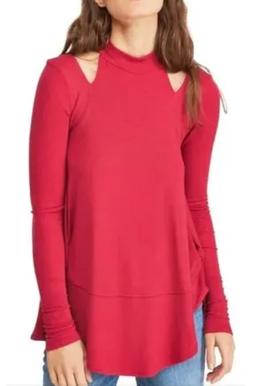Free People Downtown Girl flowy high neck tunic Apple Valley red‎ size S NWT thumbnail 1
