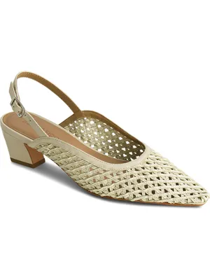 EUC Bernardo Cream Woven Leather Slingback Block Heel Pumps Cream Sz 7.5 ❤️🍄 thumbnail 2