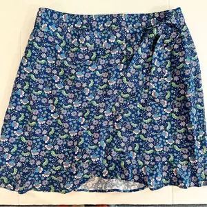 Loft Ann Taylor‎ Floral Ruffle Linen Blend Wrap Skirt Blue Calico Back Zip Sz 14 thumbnail 5