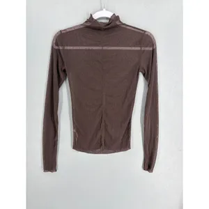 Free People Womens Mesh Top Brown Swiss Dot Sheer Mock Neck XS thumbnail 3