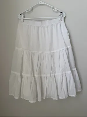 Talbots Crinkle Gauze Tiered Midi Skirt Womens M White Lined Peasant Cottage thumbnail 4