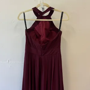 Bill Levkoff Burgundy Halter‎ Pleated Chiffon Bridesmaid Formal Gown Dress 8 thumbnail 5