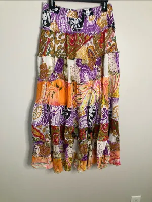 No Boundaries Patchwork Maxi Skirt - Purple, Orange, White thumbnail 7