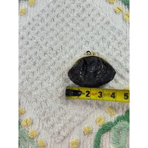Vintage Buxton Leather Coin Purse &‎ Tooled Floral Kiss Lock Pouch Set Black thumbnail 11