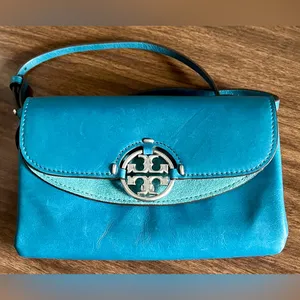 Tory Burch Turquoise Blue Leather and Suede ‘Miller’ Wallet-on-Chain Crossbody thumbnail 3