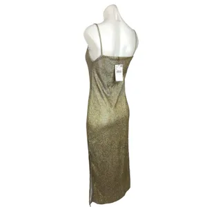 NEW MNG Mango Gold Sleeveless Slit Glitter Holiday Party Slip Midi Dress Size XS thumbnail 5