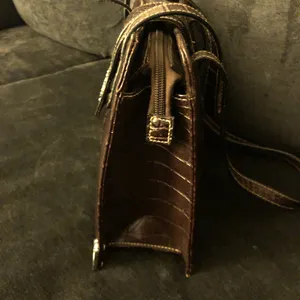 Embellished Croc Embossed Brown Shoulder Bag Silver Accent Purse thumbnail 5