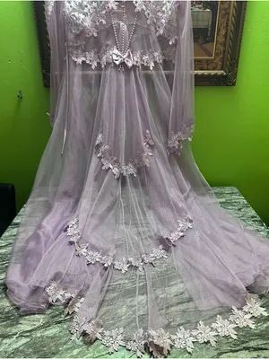 Embroidered Sheer Lace Robe in Light Lavender - Elegant Layering M thumbnail 5