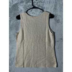 Chico’s Aspen‎ Foiled Gold Sweater Tank Knit Top Shimmer 100% Cotton 1/MD NEW thumbnail 2