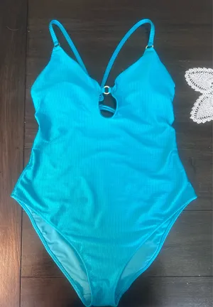 Aerie Blue Shine Ribbed One-Piece Swimsuit thumbnail 1