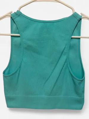 Garage teal blue ribbed nylon & spandex crop top in a S #activewear #ribbed thumbnail 2