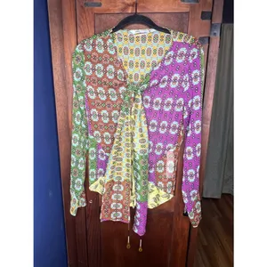 Zara Patchwork Floral Tie Neck Blouse Boho Y2K Sheer Top Multicolor Size S thumbnail 4