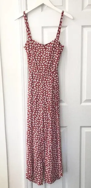 Faithfull the Brand Playa Red Floral Cropped Wide Leg Jumpsuit Tie Back XS 2 thumbnail 1