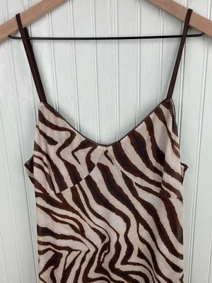 NEW Camila Coelho Brown Zebra Print Slip Maxi Dress Size Large Mesh Y2K Revolve thumbnail 4