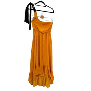 Maje Rasti One-Shoulder Dress Long High-Lo Satin Yellow Size 1 US‎ Small thumbnail 3