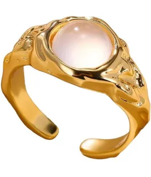Cat Eye Stone Ring for Women 18K Gold Color Stainless Steel Round Adjustable 7-9 thumbnail 3