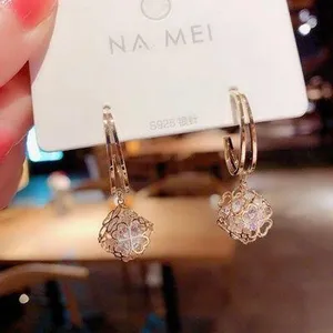 18K Gold Plated Crystal Flower Drop Dangle Earrings for Women thumbnail 2