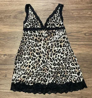 Victoria’s Secret Cheetah Print Lace Mesh Chemise Nightie Black Tan Large thumbnail 7