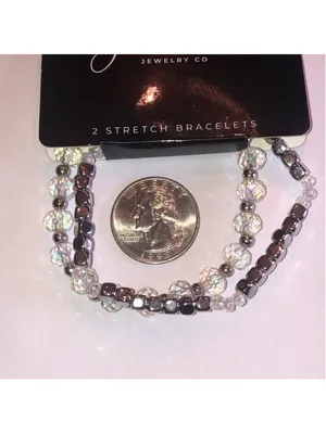 Jasmine Lane Silver Tone Clear AB Beaded Stretch Bracelets thumbnail 4
