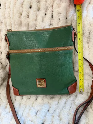 Dooney & Bourke Emerald Green Pebbled Leather Shoulder Bag with Brown Trim thumbnail 4