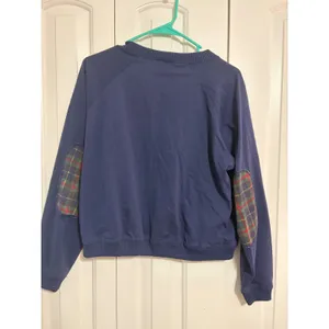 White Stag Cardigan Zip Up Plaid Elbow Patch Navy Blue Vintage Large thumbnail 6