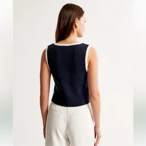Abercrombie and Fitch navy blue Mara knit vest contrast sweater top thumbnail 2